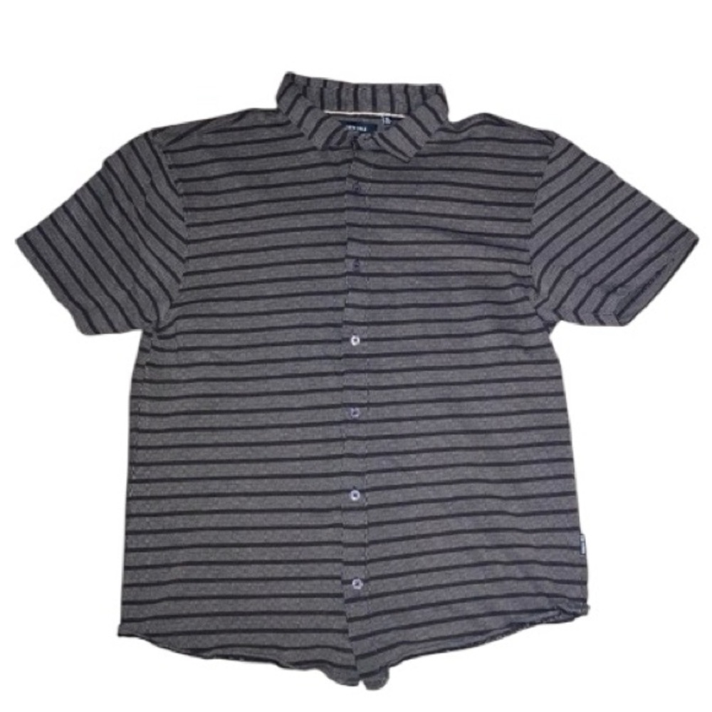Kenneth Cole New York Men's Stylish Gray Striped Cotton Casual Shirt Size XL